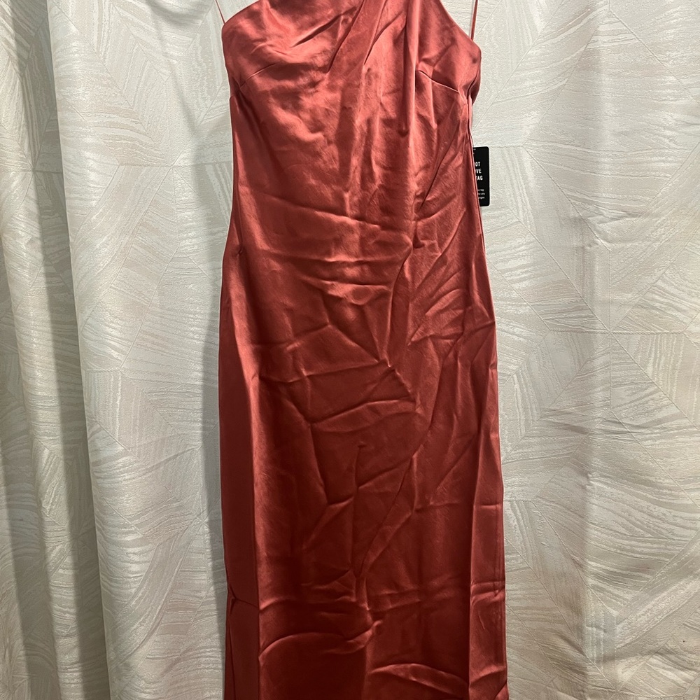 Express Satin Cross Back One Shoulder Slip Dress